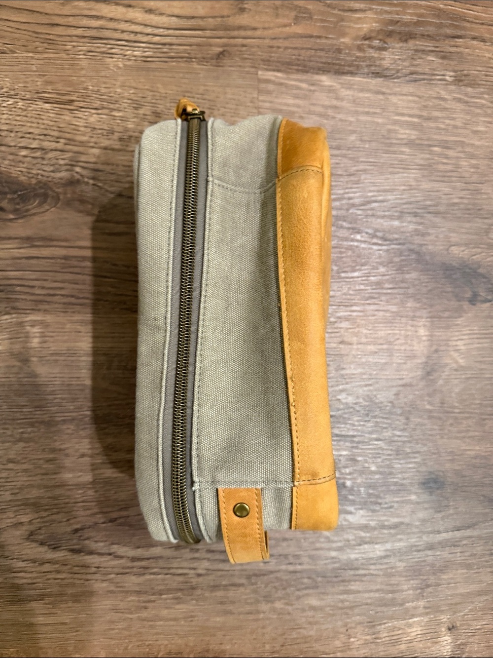 Canvas and Leather Travel Toiletry Bag - Tan and Olive